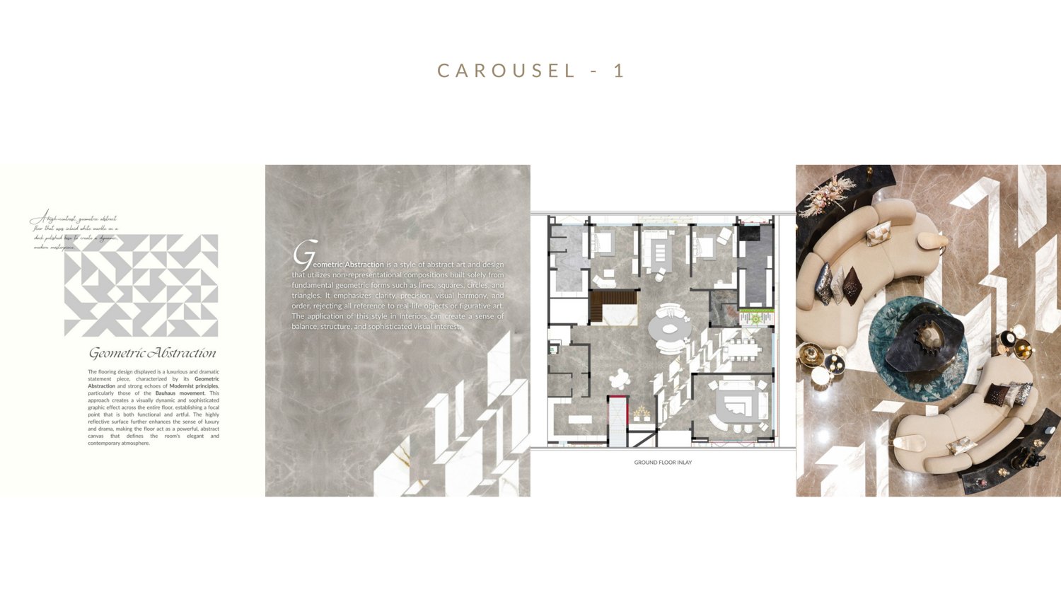 Geometric Abstraction carousel including a ground floor plan slide