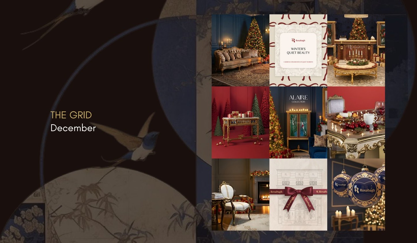 Rosabagh December grid in deep red and gold for the holiday season