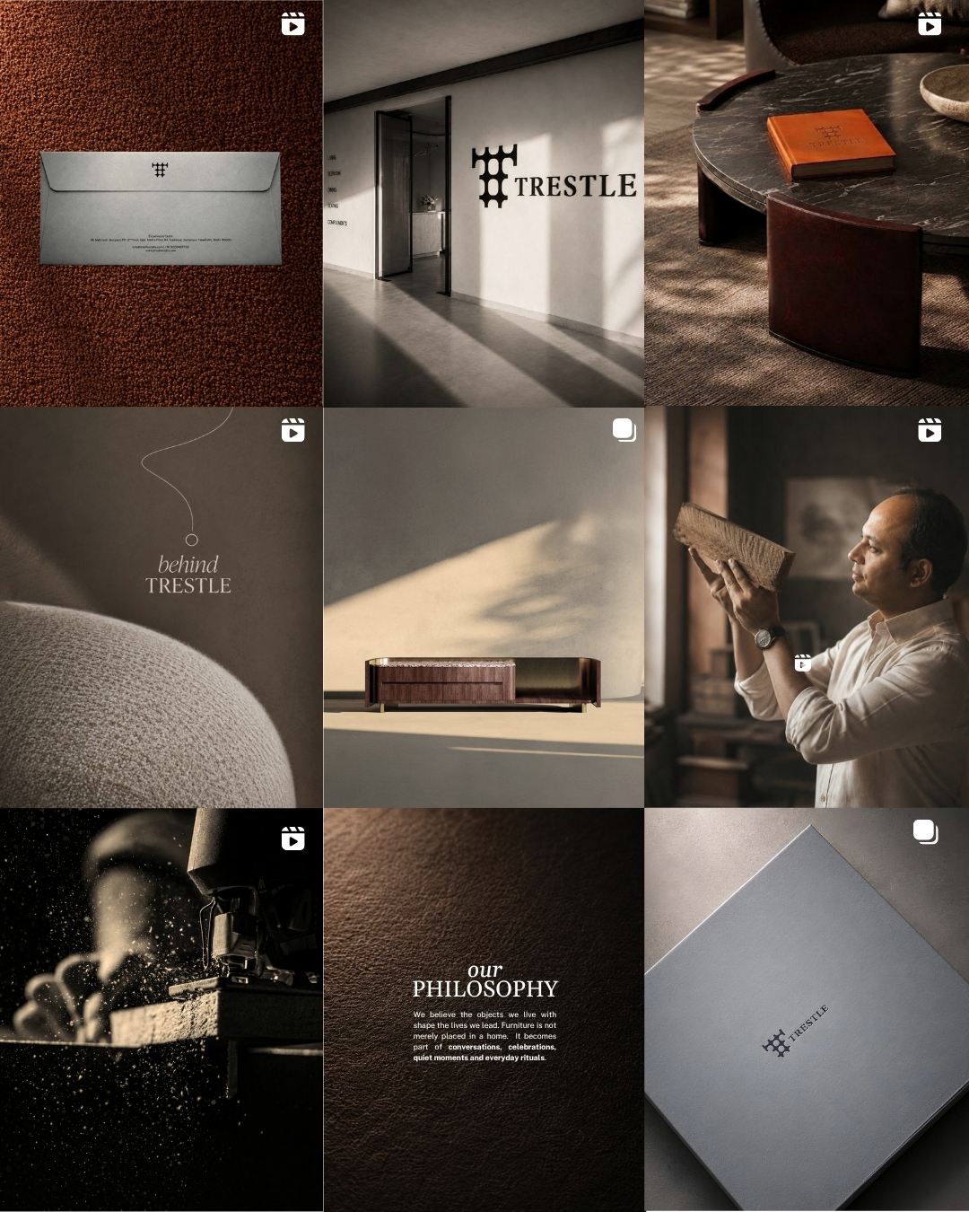 Proposed nine-frame Instagram grid for a luxury furniture brand